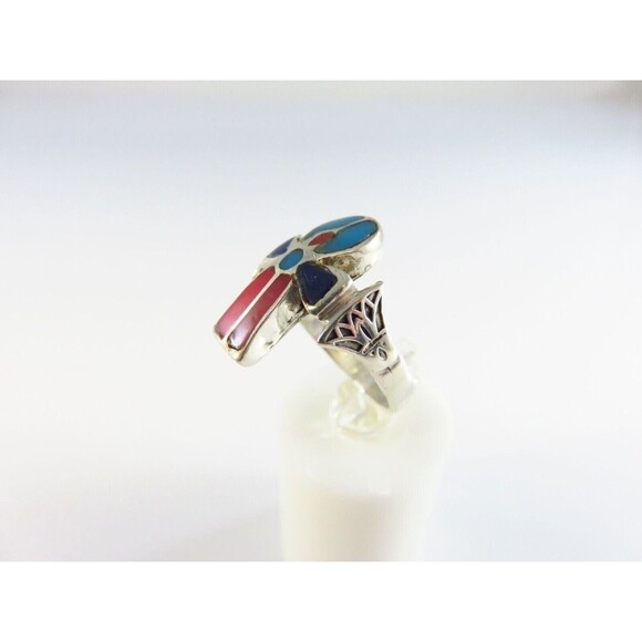 Vintage Ankh Ring With Red Blue Enamel Accent 800 Silver Mid Century 6.75 - Picture 4 of 11